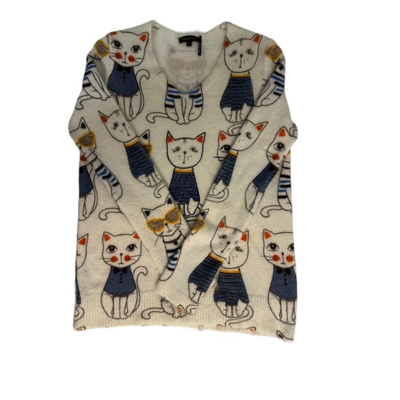 Tricotto Cat Print Embellished Sweater Crewneck Long Sleeve - Size S - Picture 8 of 10